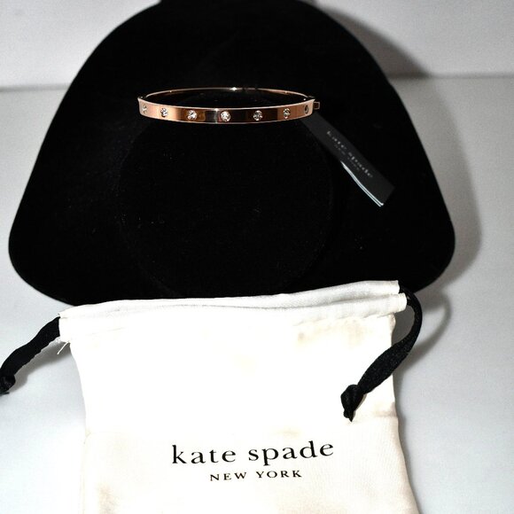 kate spade Set in Stone Hinged Gold-Plated Bangle Bracelet in Clear/Rose #WBRUB7 - Picture 1 of 6